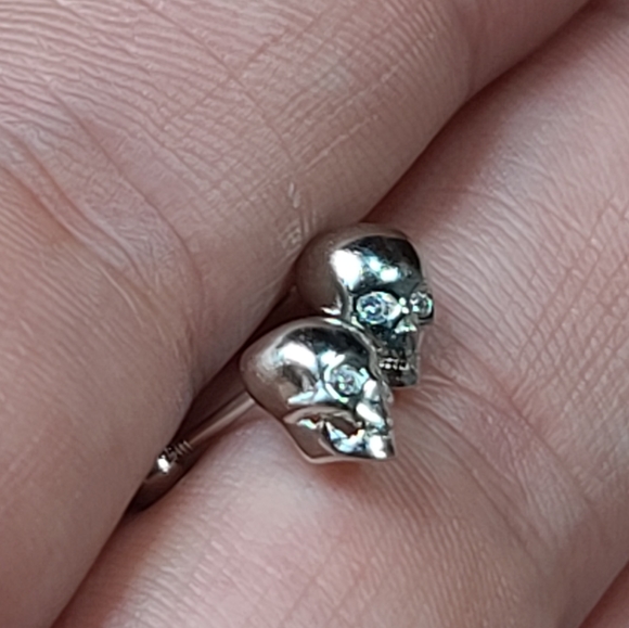 925 Sterling Silver Platinum Plated Skull CZ Punk - Picture 5 of 12